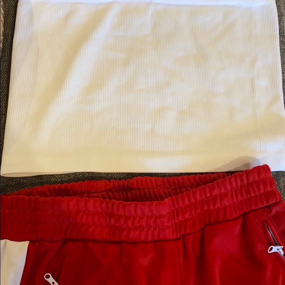 Red and white jogger set
